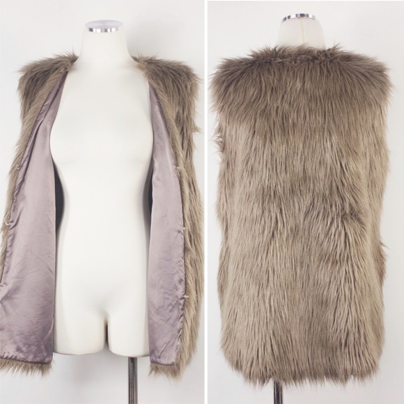 Long Hair Faux Fur Sheen Brown Taupe Vest Boho M L - Picture 6 of 8